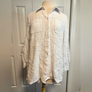 FDJ Textured White Cotton Button-down Oversized Pocket Top/Dress/Cover-Up Sz 10